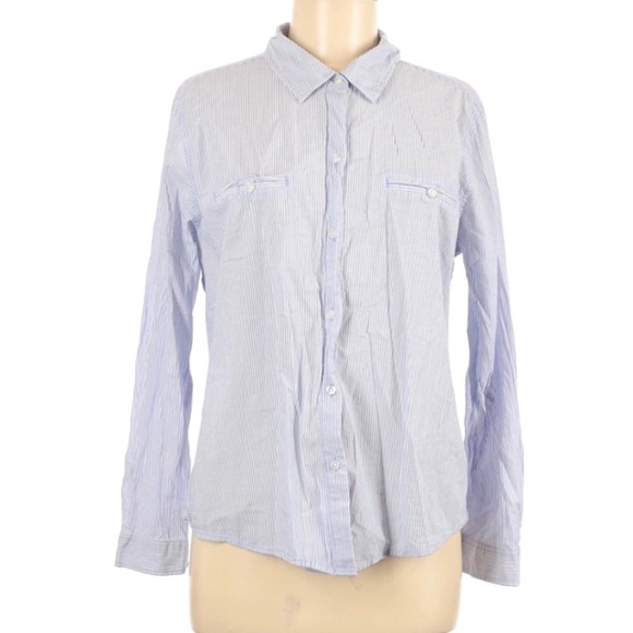 Old Navy | Stripe Print Long Sleeve Collared Blue - Picture 4 of 7